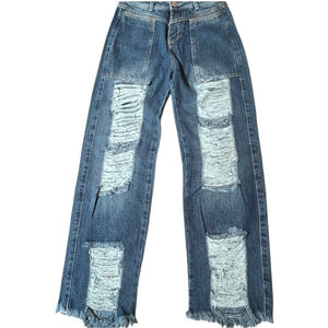 Modana Y2K Inspired High Rise Distressed Blue Jeans 26/6 Patchwork Pockets